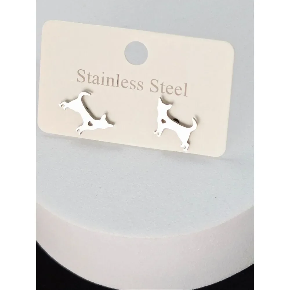 Cat Love Stud Earrings Dainty Silver Stainless Steel Minimalist Sleek Pet Lover